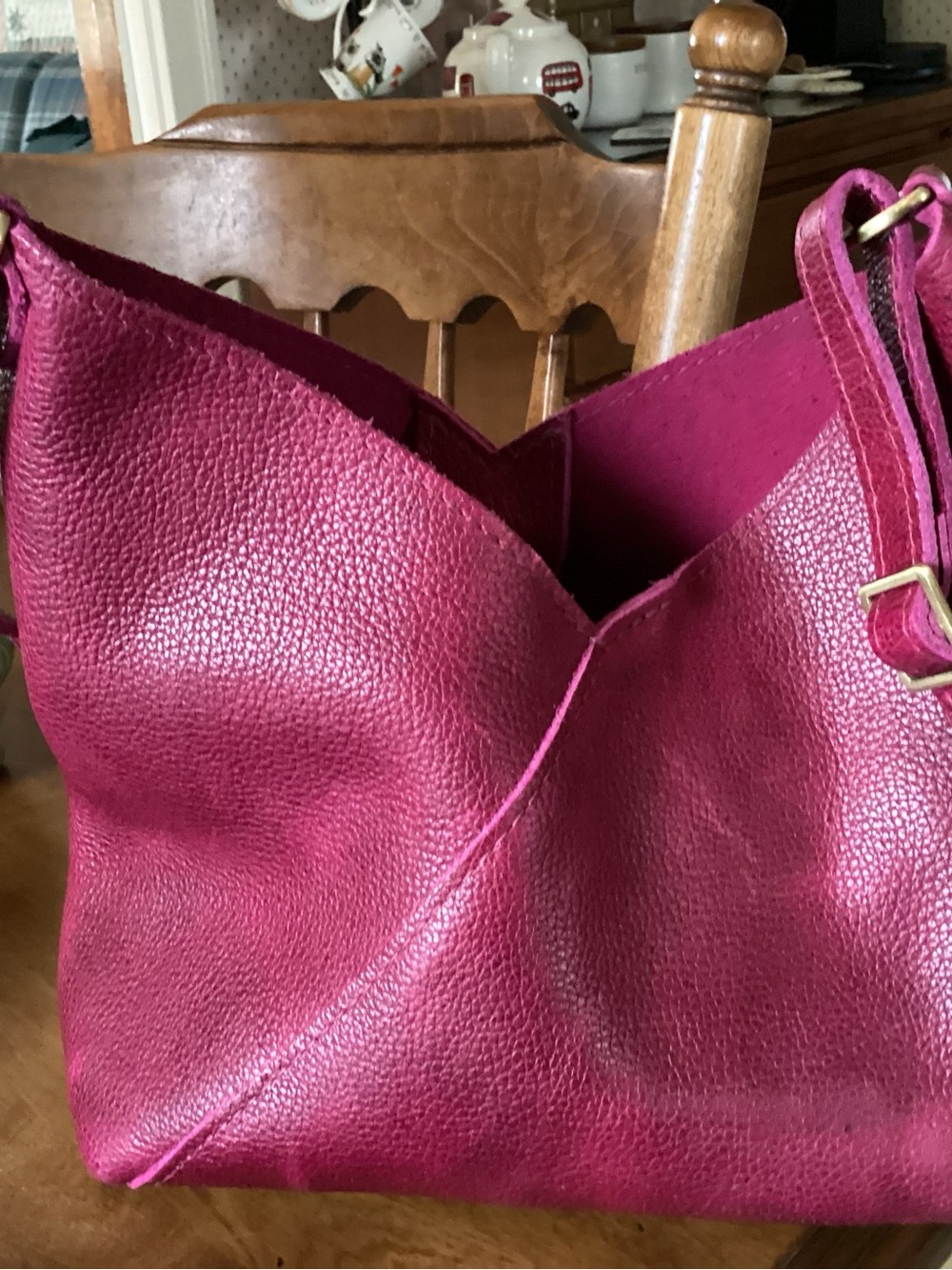 Portland Leather Magenta Pebbled Leather Shoulder Bag